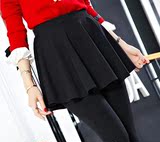 2015秋冬季韩版加绒加厚显瘦外穿打底裤裙裤假两件百褶裙女学生装