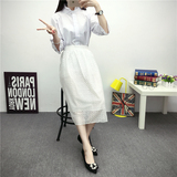 2016夏季新款韩版两件套高领百搭白衬衫高腰半身裙长裙时尚套装女