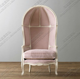 美式乡村客厅实木家具布艺粉色公主椅子单人沙发蛋壳椅太空椅