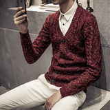 2015秋季新款男士加厚针织衫修身开衫 韩版休闲外套V领毛衣男 潮