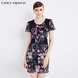 LANCY朗姿2015新女秋装时尚蕾丝印花短袖连衣裙LC14300WOP001