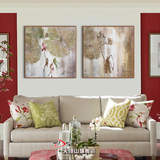 天顶山中式装饰国画 双联餐厅卧室挂画有框 玄关抽象红荷花装饰画