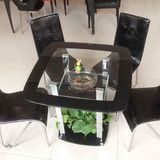 双层玻璃方桌小户型不锈钢餐桌椅组合圆桌子接待洽谈桌椅一桌四椅