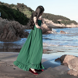复古波西米亚雪纺吊带海边度假连衣裙夏拖地长裙大摆沙滩裙