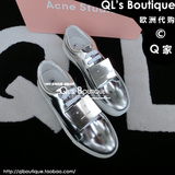 现货【QL代购】16SS ACNE银色镜面笑脸系带低帮休闲鞋平底鞋