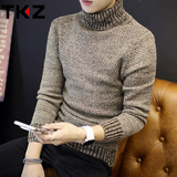 冬季新款男士韩版翻高领毛衣纯色加厚修身针织衫青年学生外套男潮
