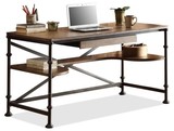 美式实木铁艺笔记本书柜电脑桌台式桌榆木家用办公桌落地式促销