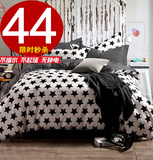 韩式条纹卡通磨毛四件套黑白床单被套学生宿舍三件套1.8m床上用品