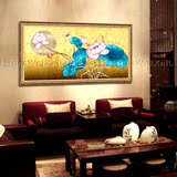 画挂画东南亚泰式室内油画新中式墙画 荷花画魔客厅装饰画卧室壁