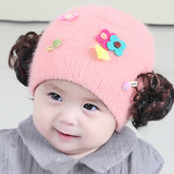 婴儿帽子0-3-6个月纯棉女童假发帽公主套头帽胎帽秋冬女宝宝帽子