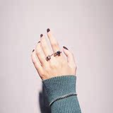 cherish日韩925纯银戒指女黑玛瑙链条不规则不对称复古开口戒指