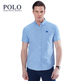 美国保罗POLO品质男装夏装棉混纺短袖衬衫男新款小格子衬衣正品