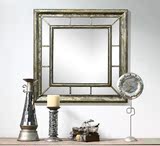 欧式几何图案铁艺墙面装饰镜子浴室镜化妆镜穿衣挂式镜框壁挂镜子