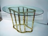 竹节餐桌椅洽谈桌咖啡桌飘窗桌不锈钢香槟金设计师桌定做钢化玻璃