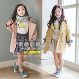 亲子装韩版女童中大童秋冬装2015新款双排扣中长款儿童风衣长外套