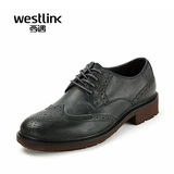 Westlink西遇春夏新款复古英伦布洛克雕花真皮系带男鞋商务休闲鞋