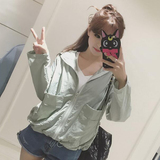韩版2016夏季女装新款防晒衫宽松大码连帽纯色短外套薄开衫上衣潮