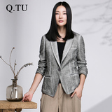 Q.TU原创设计品牌2016春款新品长袖小西装修身棉麻外套女装W1020