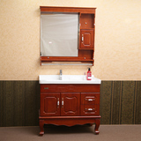 橡木浴室柜落地简欧式卫浴柜带镜灯卫生间洗手台盆柜组合70-90cm