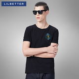 Lilbetter半袖男 韩版修身款体恤纯棉中国分刺绣花短袖T恤男式潮