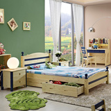 红苹果实木儿童床小孩单人松木男孩女孩家具套房组合1.2米1.5书桌