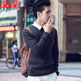 男装秋款男士青少年日系针织衫圆领毛衣男式学生韩版修身纯色长袖