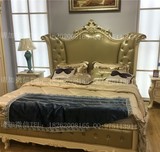 现货欧式新古典实木床奢华双人床白色香槟金真皮床1.8米婚床高档