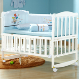 百爱婴儿床实木环保白色油漆床可变书桌带摇篮多功能BB床童床送蚊