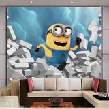 热卖大型壁画3D立体卡通儿童房电视背景墙纸卧室壁纸小黄人大型壁