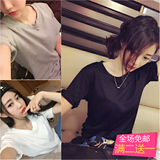 2016春季新款韩版宽松时尚黑色百搭圆领女装短袖T恤上衣女学生
