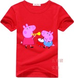 2016夏装女童粉红猪小妹 小猪佩奇短袖纯棉儿童T恤