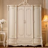 欧式四门衣柜 法式浪漫白色雕花实木衣柜 平拉门储物大衣柜木质