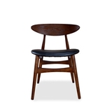 北欧实木水曲柳胡桃色餐椅麻布皮靠背革椅牛角椅现代简约咖啡厅