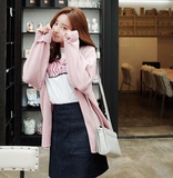 Cherrykoko韩国正品代购女装春款甜美宽松中长款粉色针织开衫外套