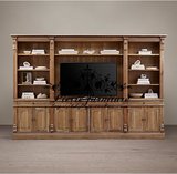 美式乡村实木电视柜 简约欧式橡木书架 法式复古做旧书房展示柜