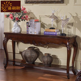 美式实木客厅玄关台 欧式实木沙发背柜 仿古做旧背几 走道玄关桌