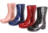 台湾代购鞋Ann’S個性百搭-糖果鉚釘防水雨靴PVC材质粗跟雨靴雨鞋