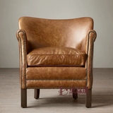 欧式新古典真皮单人沙发 复古做旧英伦风皮艺实木沙发椅老虎椅子