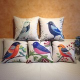 五色鸟抱枕美式乡村靠垫套客厅沙发靠背垫北欧宜家PP棉蓝紫粉橙色