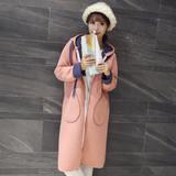 韩国代购秋冬季新款卫衣女拉链连帽中长款太空棉外套长袖加厚纯色