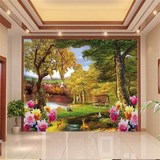 欧式复古无缝壁画乡村田园花朵风景客厅卧室沙发电视油画背景墙纸