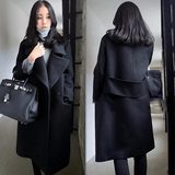 新款韩国大码秋冬女装黑色毛呢外套中长款宽松加厚羊毛呢子大衣潮