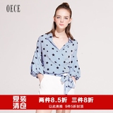 Oece2016夏装新款女装 复古灯笼袖星星条纹雪纺衬衫夏女162HB363