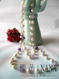 娜品手工  天然珍珠长项链毛衣链 小香款  搭配天然巴西紫水晶