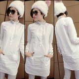 2015秋季韩版中长款衬衫女长袖大码白色修身显瘦套头衬衣中长裙潮