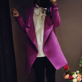 OL紫色修身气质呢子大衣冬装新款韩版毛呢风衣外套女中长款西装领