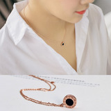韩国饰品钛钢镀玫瑰彩金短款项链罗马数字镶黑色板材钛钢锁骨链女