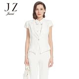 JUZUI/玖姿2016官方旗舰店女夏装新修身白色短袖一粒扣短西装外套