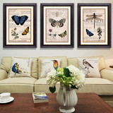 美式客厅装饰画 现代沙发背景墙挂画  自然乡村蝴蝶三联有框壁画