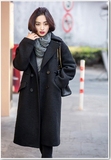 2015冬季新款韩版加厚加棉呢子外套宽松大码长款过膝双排扣大衣女